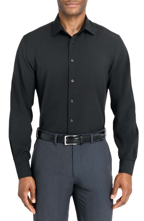Slim Fit Solid Black Performance Dress Shirt (Regular & Big)
