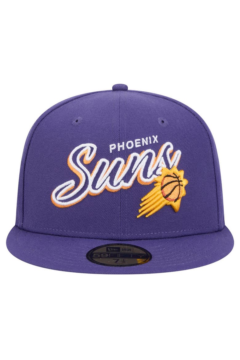Men's New Era Purple Phoenix Suns Sport Night Script Sided 59FIFTY Fitted Hat, Alternate, color, Purple