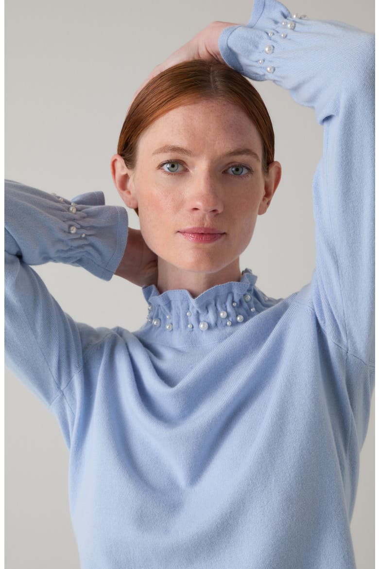 Vera Faux Pearl Accent Ruffle Sweater, Alternate, color, BLUE MULTI