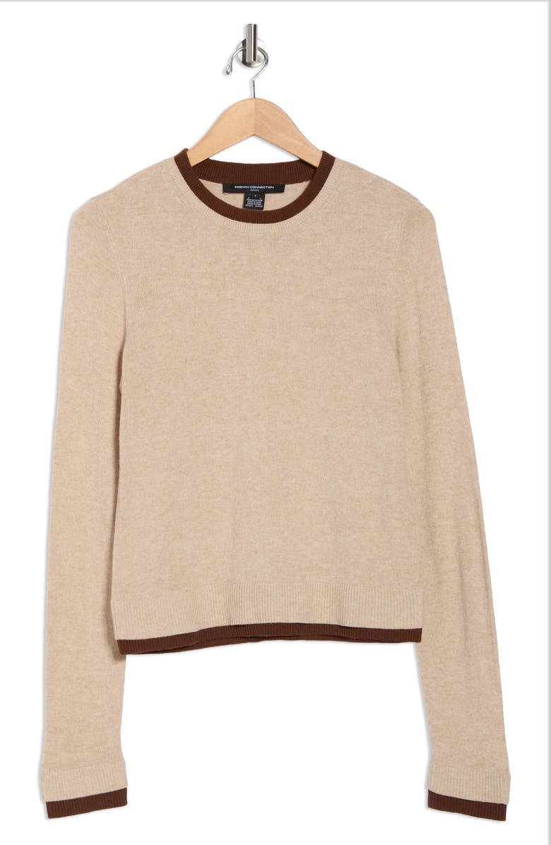 French Connection Contrast Trim Sweater, Alternate, color, Chocolate/ Oatmeal