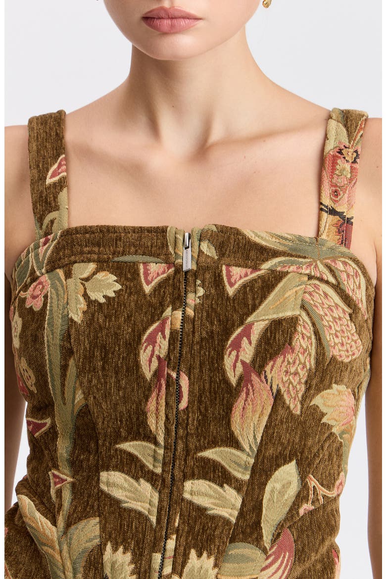 Floral Brocade Front Zip Corset Top, Alternate, color, BROWN FLORAL MULTI