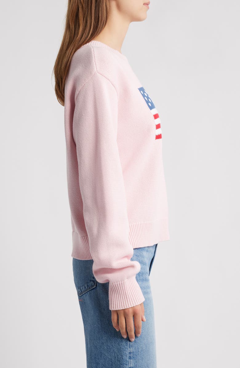 LoveShackFancy Ty Intarsia Flag Cotton Crewneck Sweater, Alternate, color, Blushing Liberty
