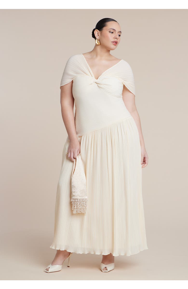 ELOQUII Twist Detail Pleated Chiffon Dress, Alternate, color, Coconut Milk