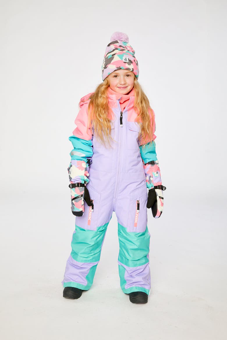 Teknik & Reinforced Knees One Piece Snowsuit, Alternate, color, Lavender, Turquoise and Orange