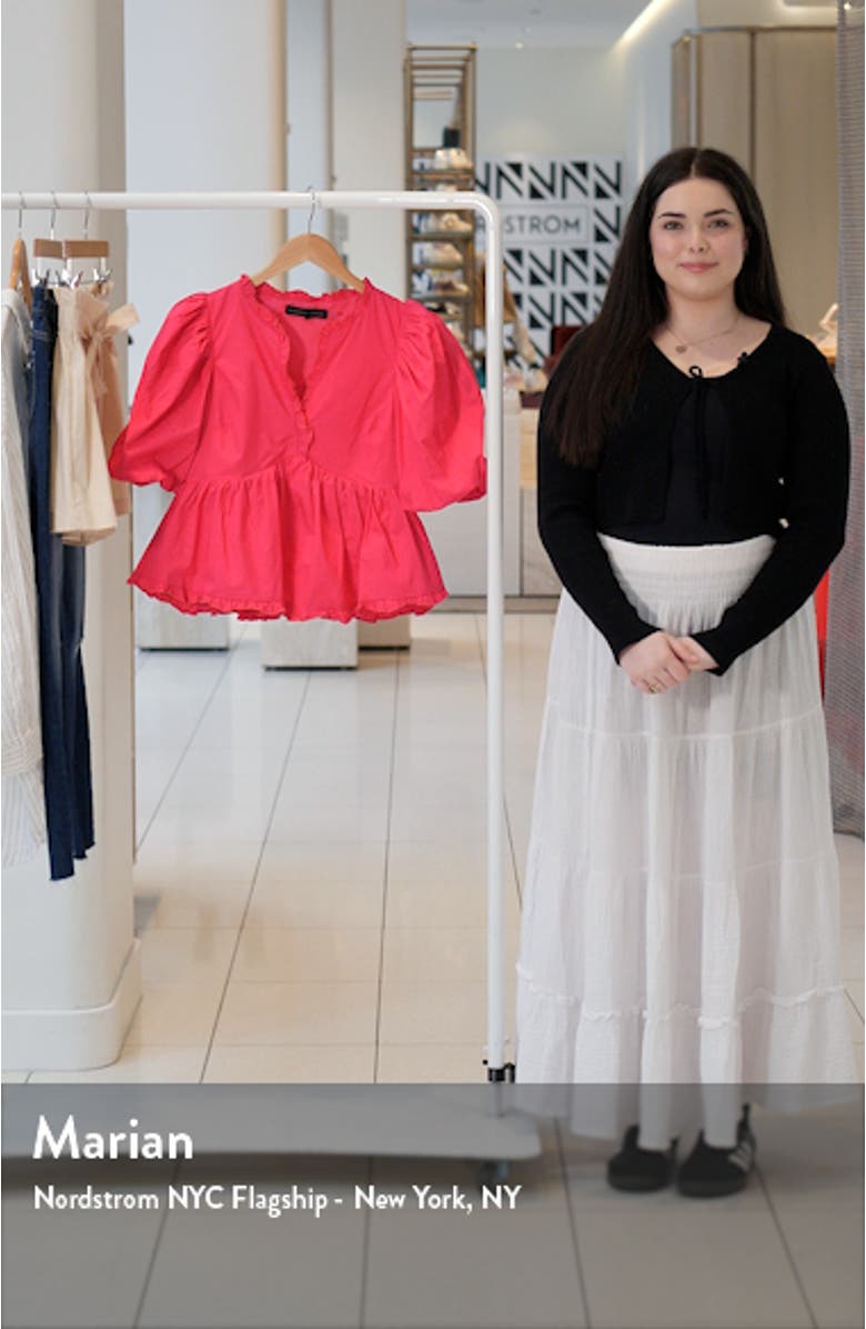 Ruffle Trim Puff Sleeve Peplum Cotton Top, sales video thumbnail