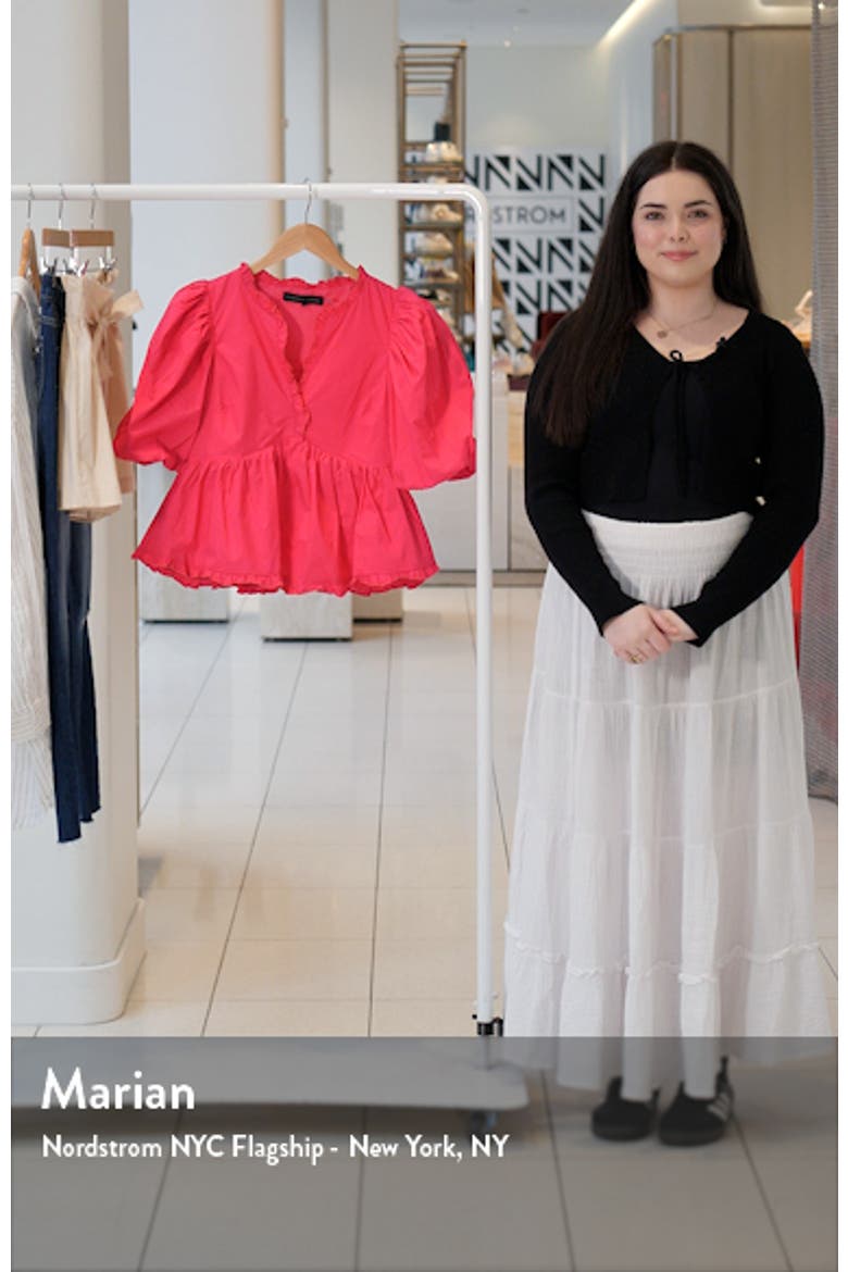 Ruffle Trim Puff Sleeve Peplum Cotton Top video