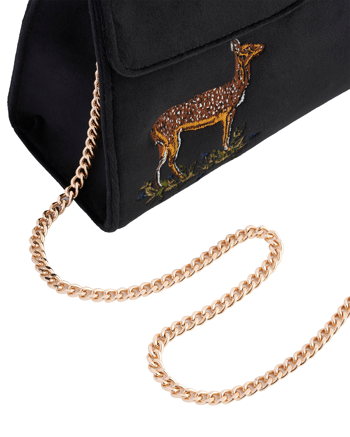 Fable England Deer & Moon Embroidered Black Velvet Tote, Alternate, color, Black