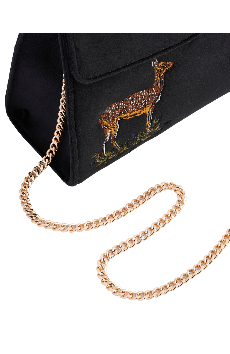 Fable England Deer & Moon Embroidered Black Velvet Tote, Alternate, color, Black