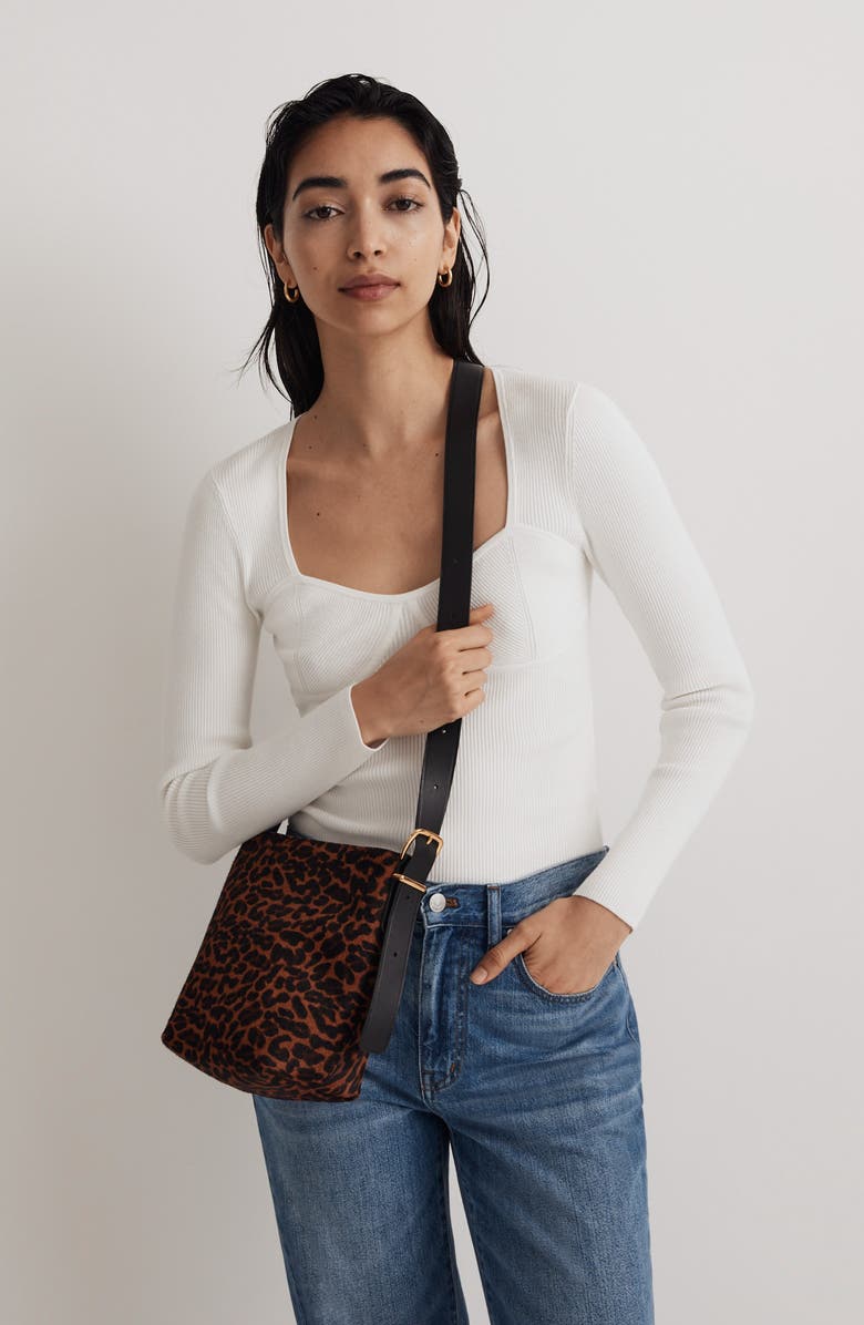 Madewell Genuine Calf Hair Essentials Mini Bucket Bag, Alternate, color,