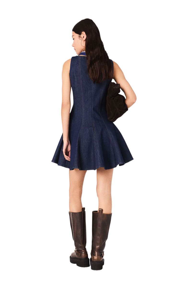 maje Mini denim dress with ruffles, Alternate, color, Navy