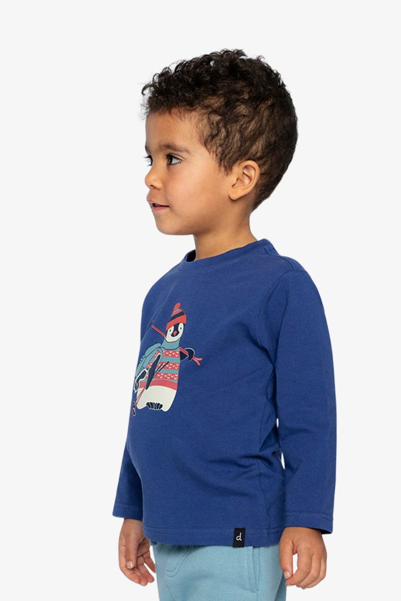 Organic Cotton Crew Neck Penguin Graphic Long Sleeve T-Shirt, Alternate, color, Blue