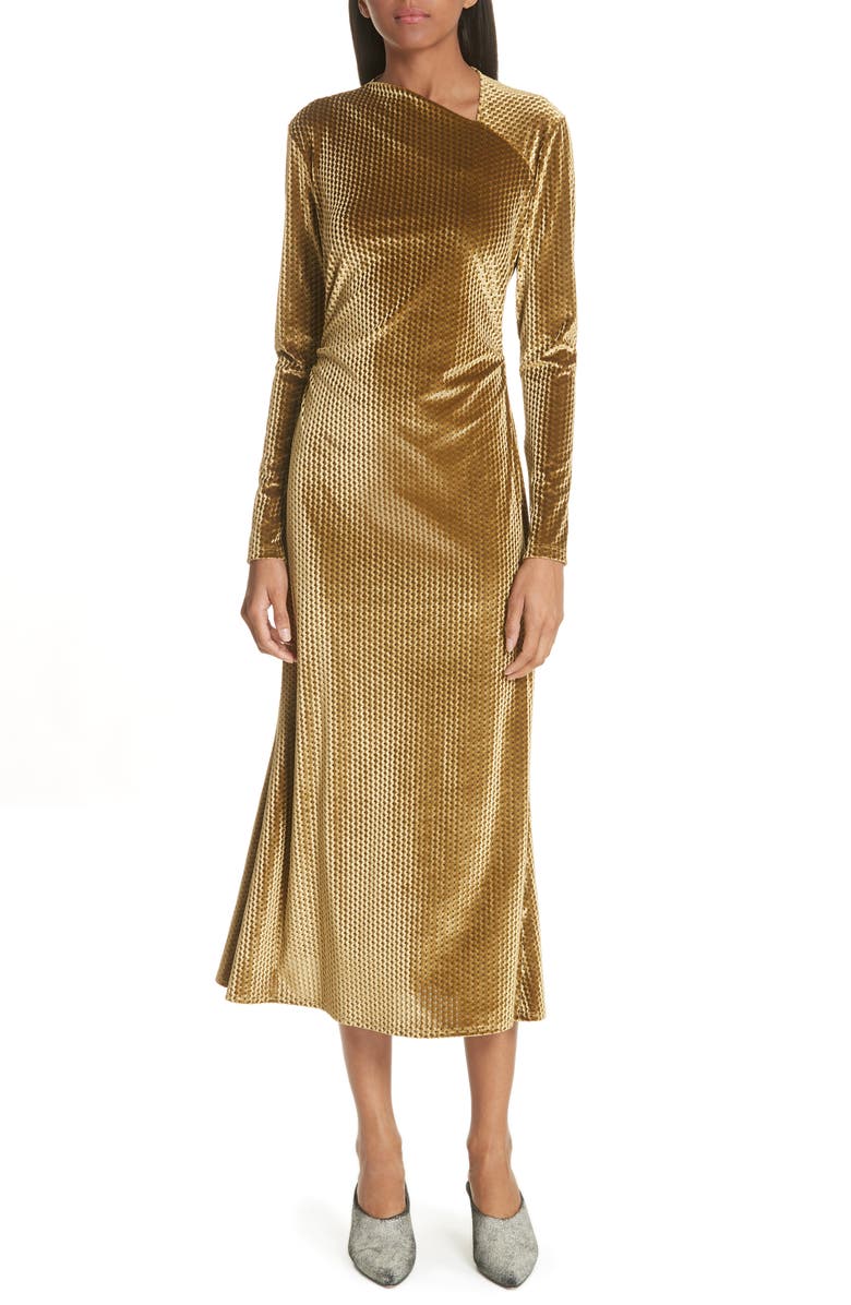 Rachel Comey Ruched Velvet Jacquard Midi Dress, Main, color, 