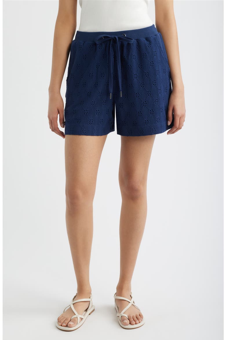 Eyelet Drawstring Shorts, Main, color, NAVY