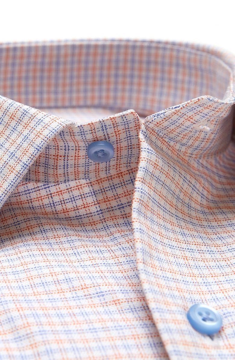 David Donahue Trim Fit Check Stretch Cotton & Linen Dress Shirt, Alternate, color, 