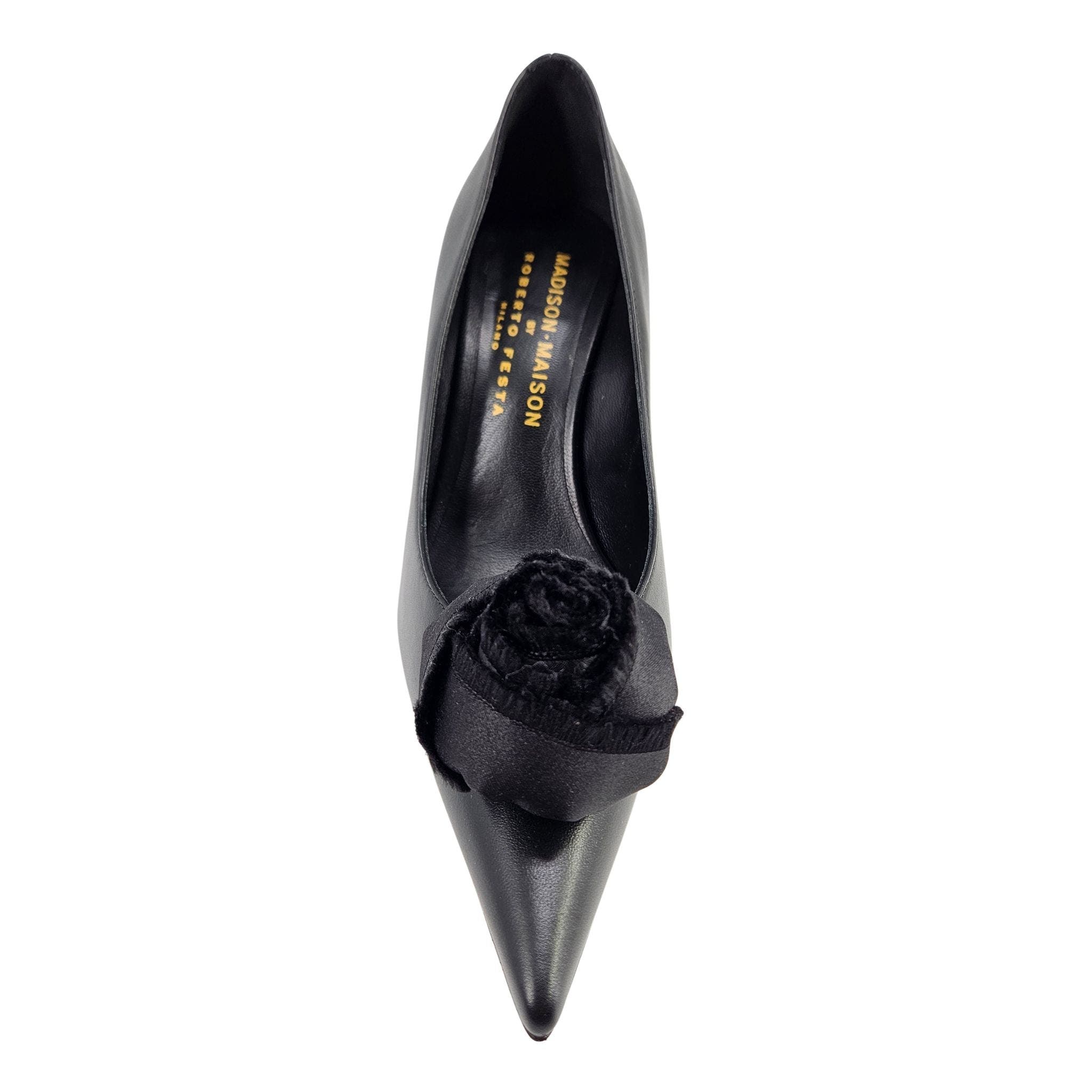 x Roberto Festa Linia Flower Leather Heel Pump, Alternate, color, black