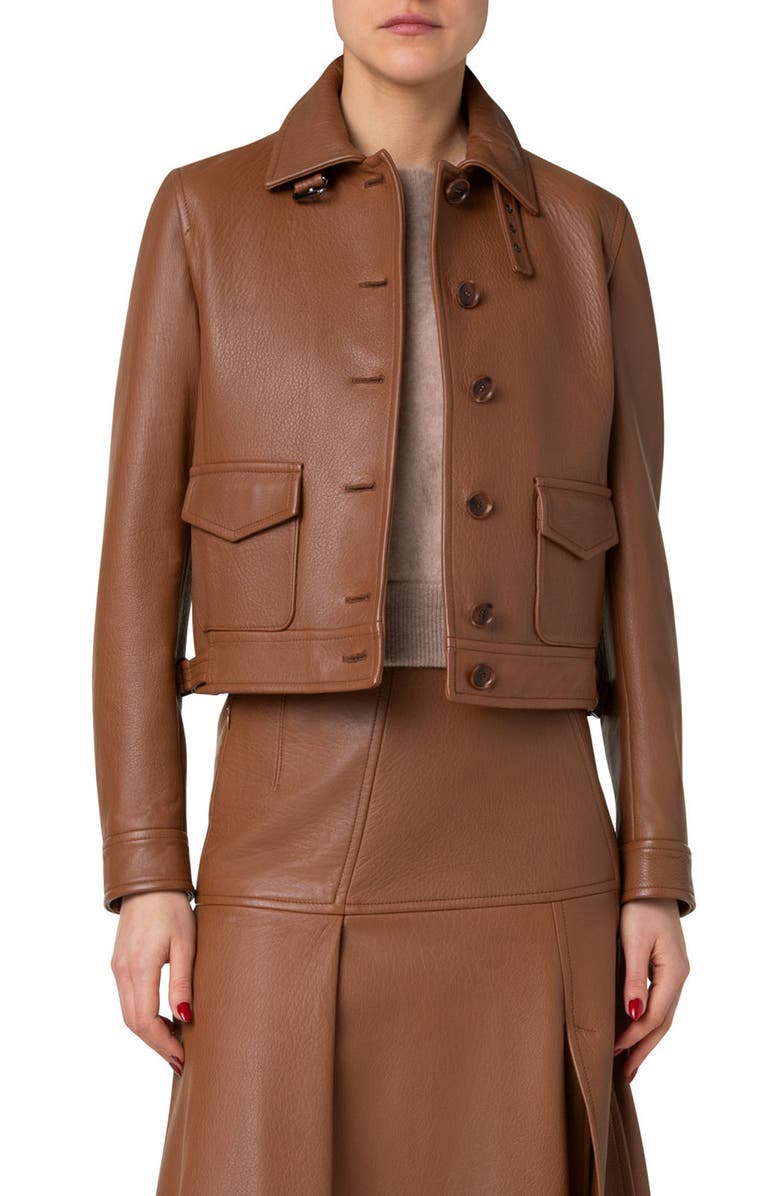 Akris Peer Crop Leather Jacket, Main, color,