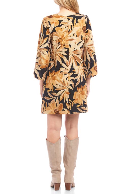 Karen Kane Floral Blouson Sleeve Dress In Brown