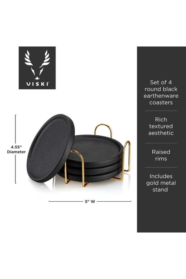 Earthenware Coasters with Stand Set of 4, Alternate, color, Black