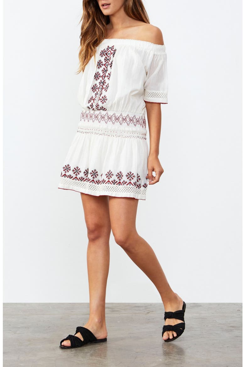 'Marietta' Embroidered Off the Shoulder Dress, Alternate, color, IVORY