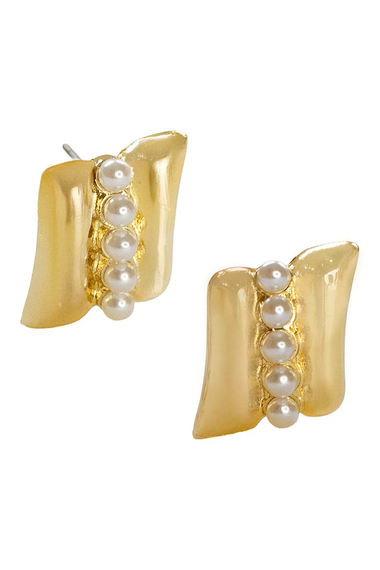 Mellie Faux Pearl Earrings, Main, color, GOLD