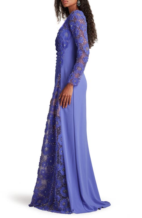 Tadashi Shoji Sequin Floral Embellished Long Sleeve Gown In Purple