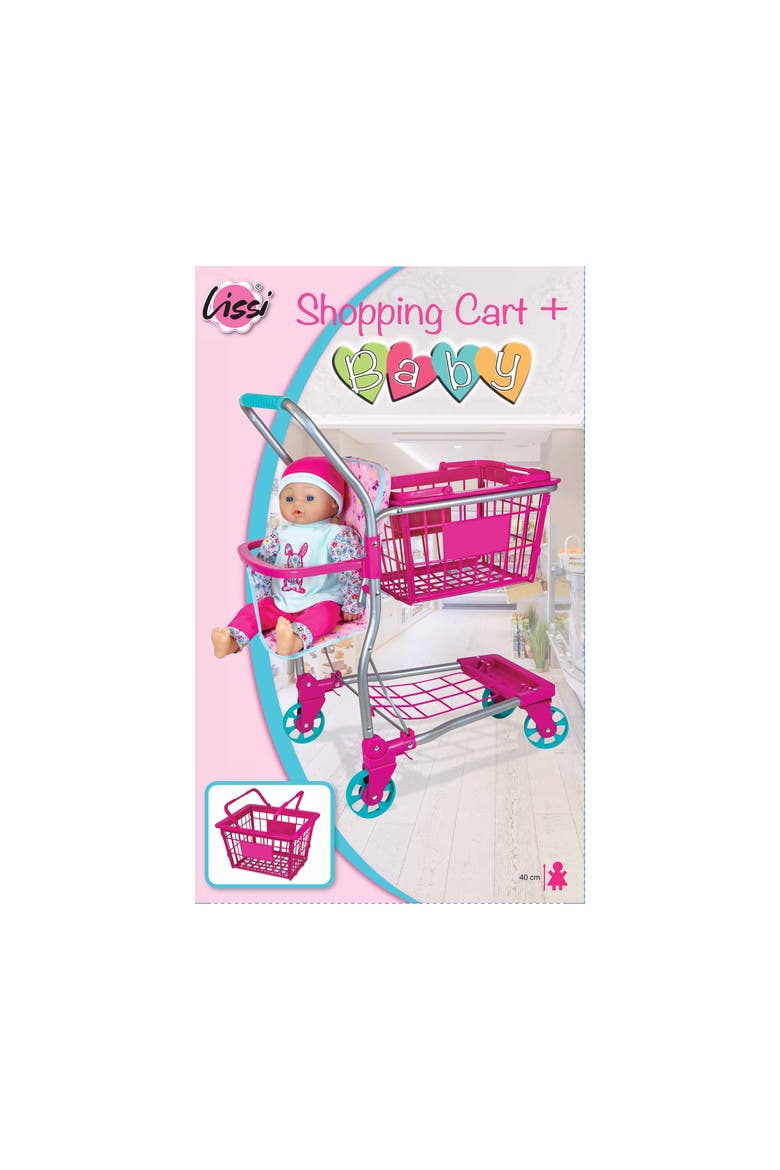 16 Inch Baby Doll & Shopping Cart Set, Pink & Blue Bunny Outfit, Trolley, Alternate, color, Multicolored