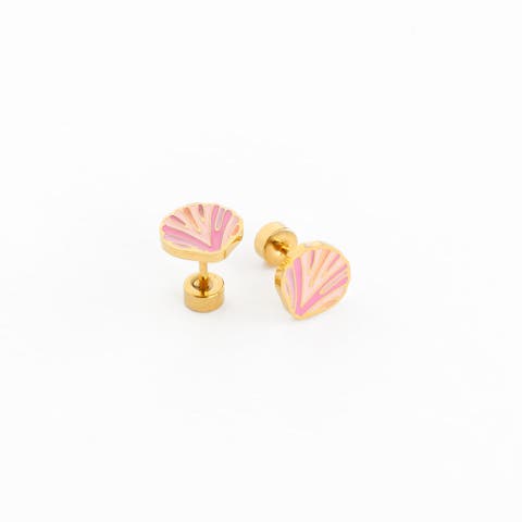Pink Seashell Hypoallergenic Flatback Stud Earrings