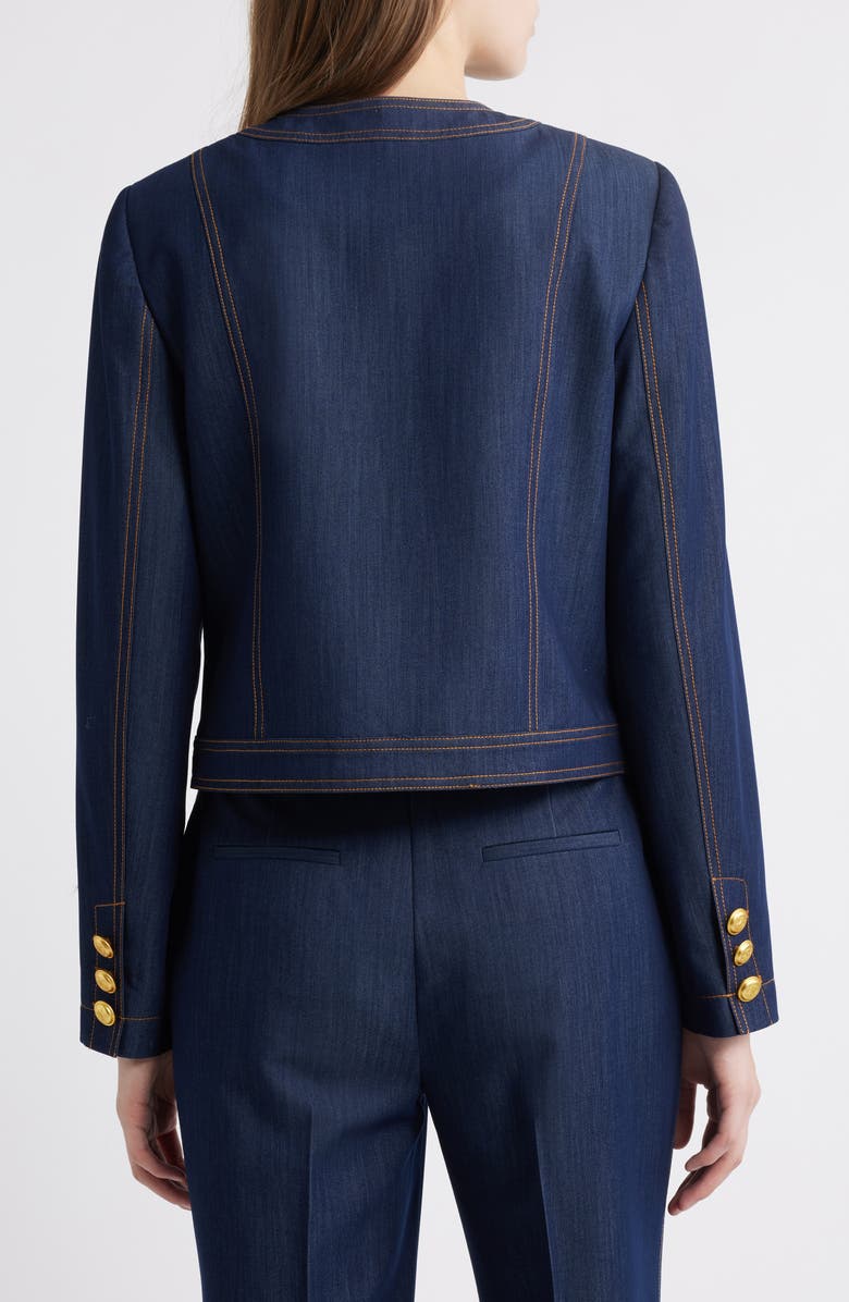 Tahari ASL Crop Denim Jacket, Alternate, color, 