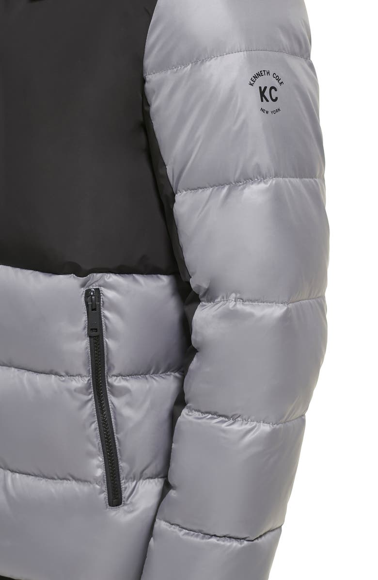 Kenneth Cole New York Colorblock Hooded Water Resistant Puffer Jacket, Alternate, color, Gumetal
