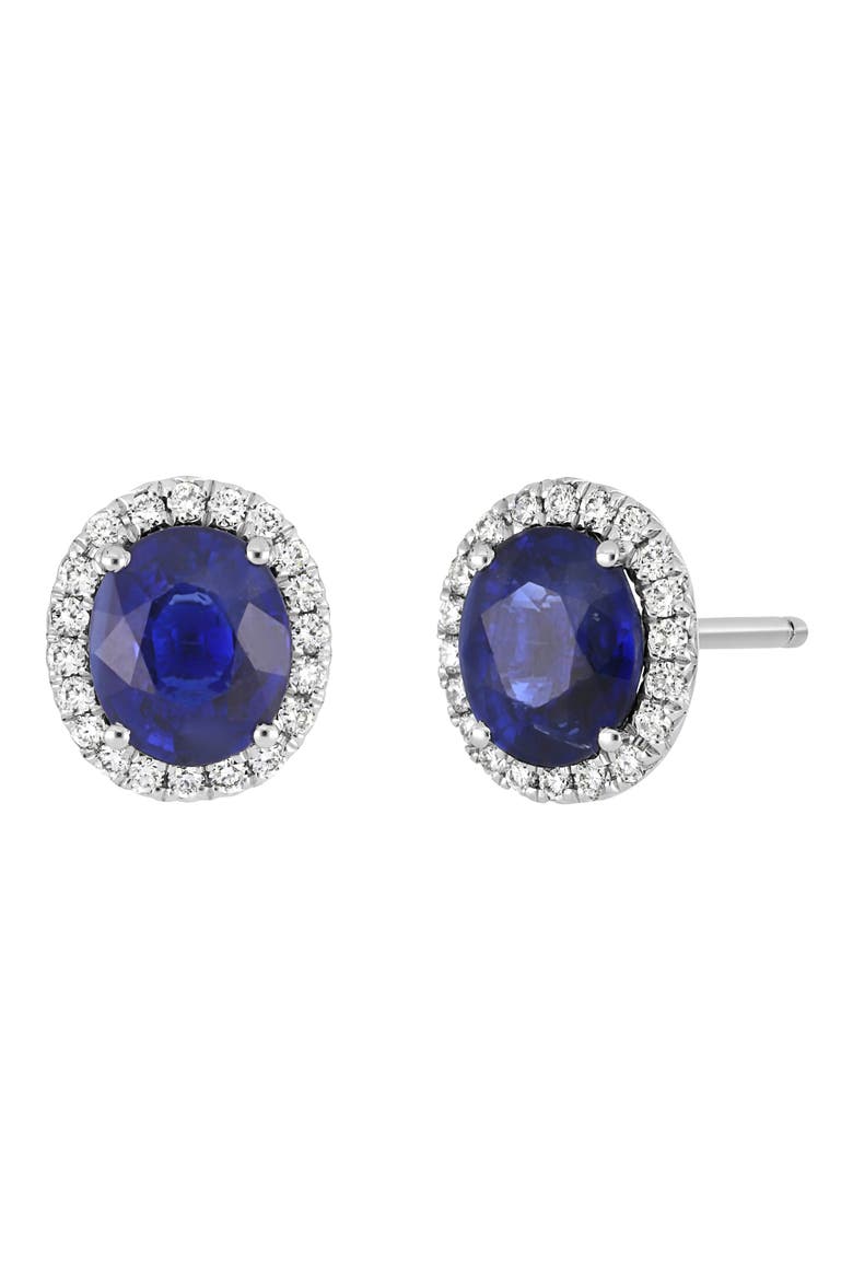 Sapphire & Diamond Stud Earrings, Main, color, 18K WHITE GOLD