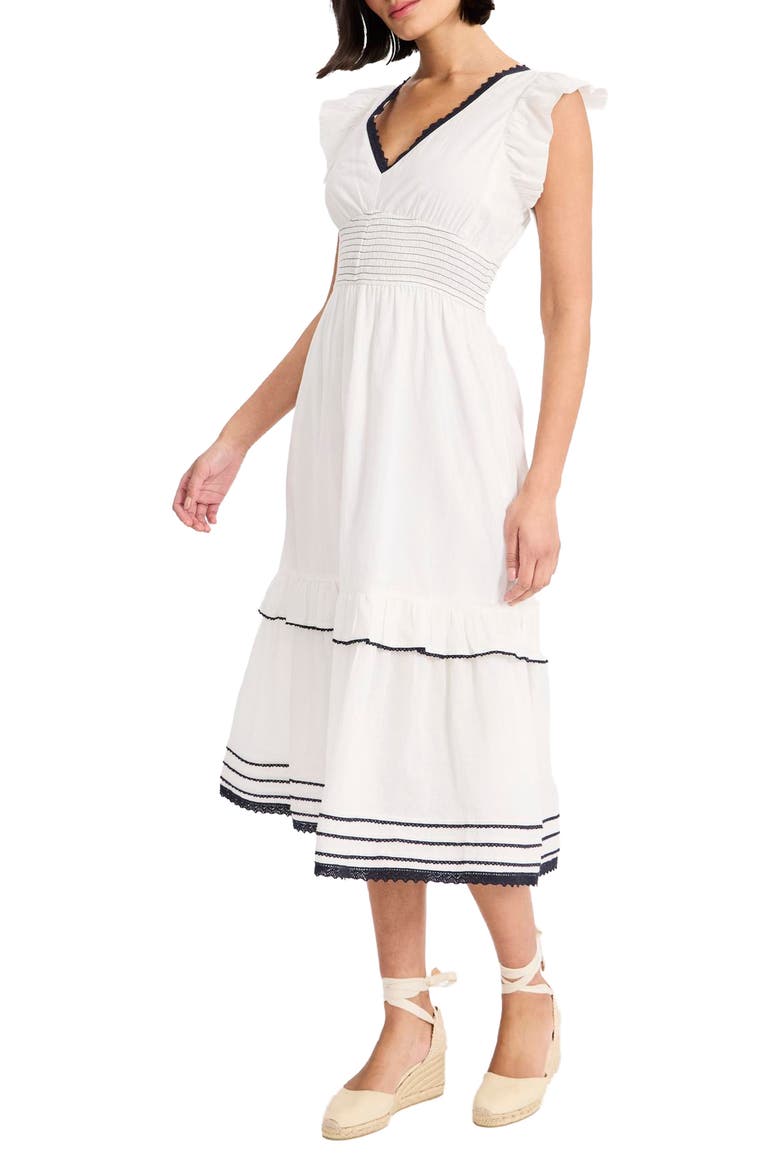 V-Neck Cotton Midi Dress, Alternate, color, IVORY