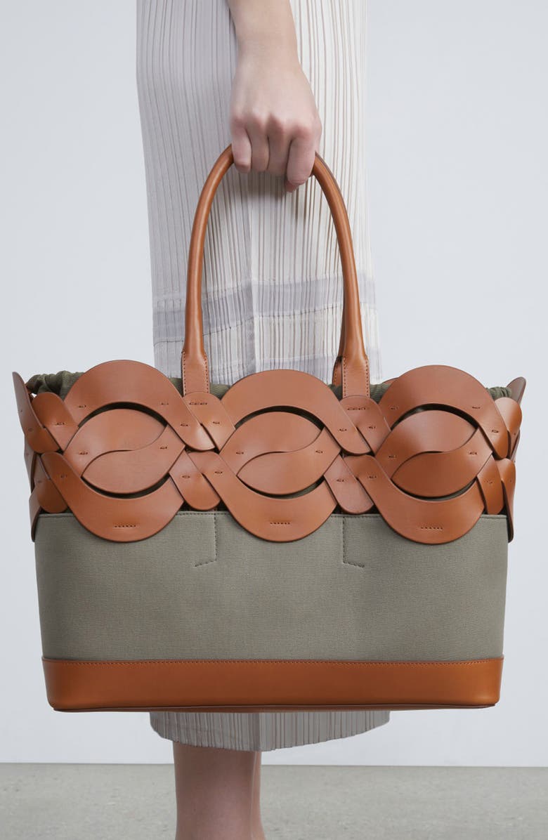 Lafayette 148 New York Large 8 Knot Canvas & Vachetta Leather Tote, Alternate, color,