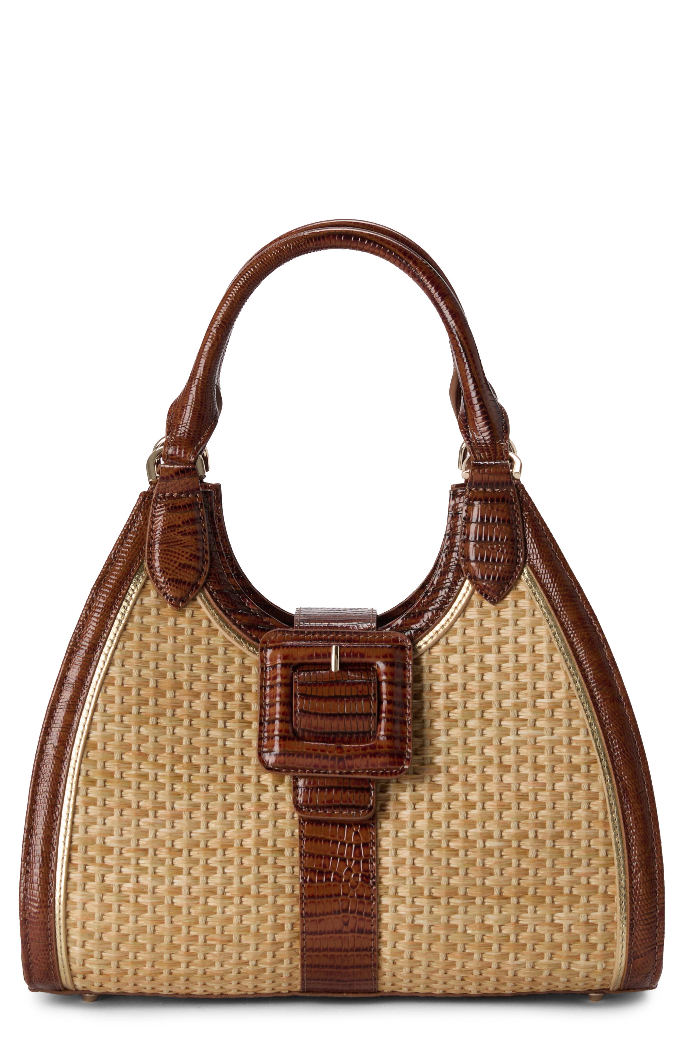 Brahmin Adrian Raffia & Croc Embossed Leather Shoulder Bag, Main, color, 
