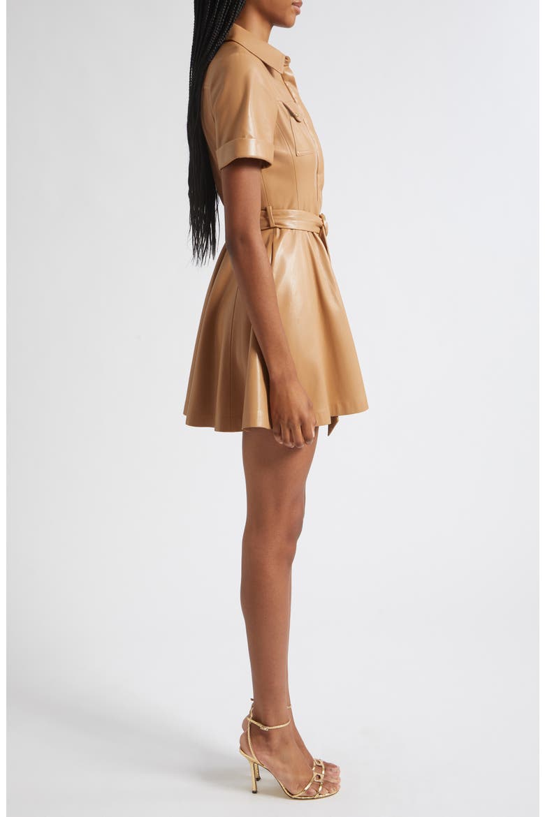 Lucy Faux Leather Mini Shirtdress, Alternate, color, TAN