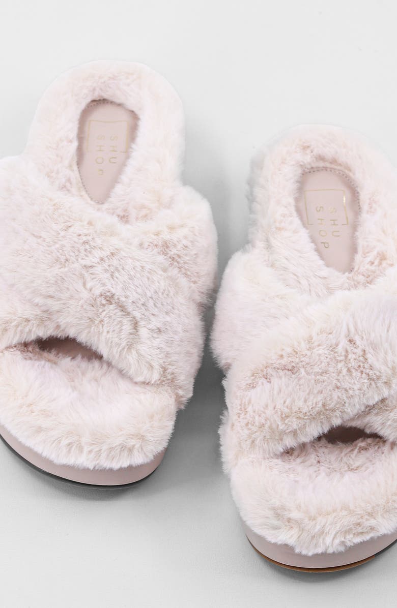 SHUSHOP Juliet Faux Fur Slide Sandal, Alternate, color, Off White