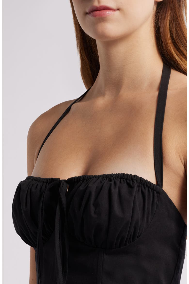 Halter Neck Corset Bodice Cotton Dress, Alternate, color, BLACK