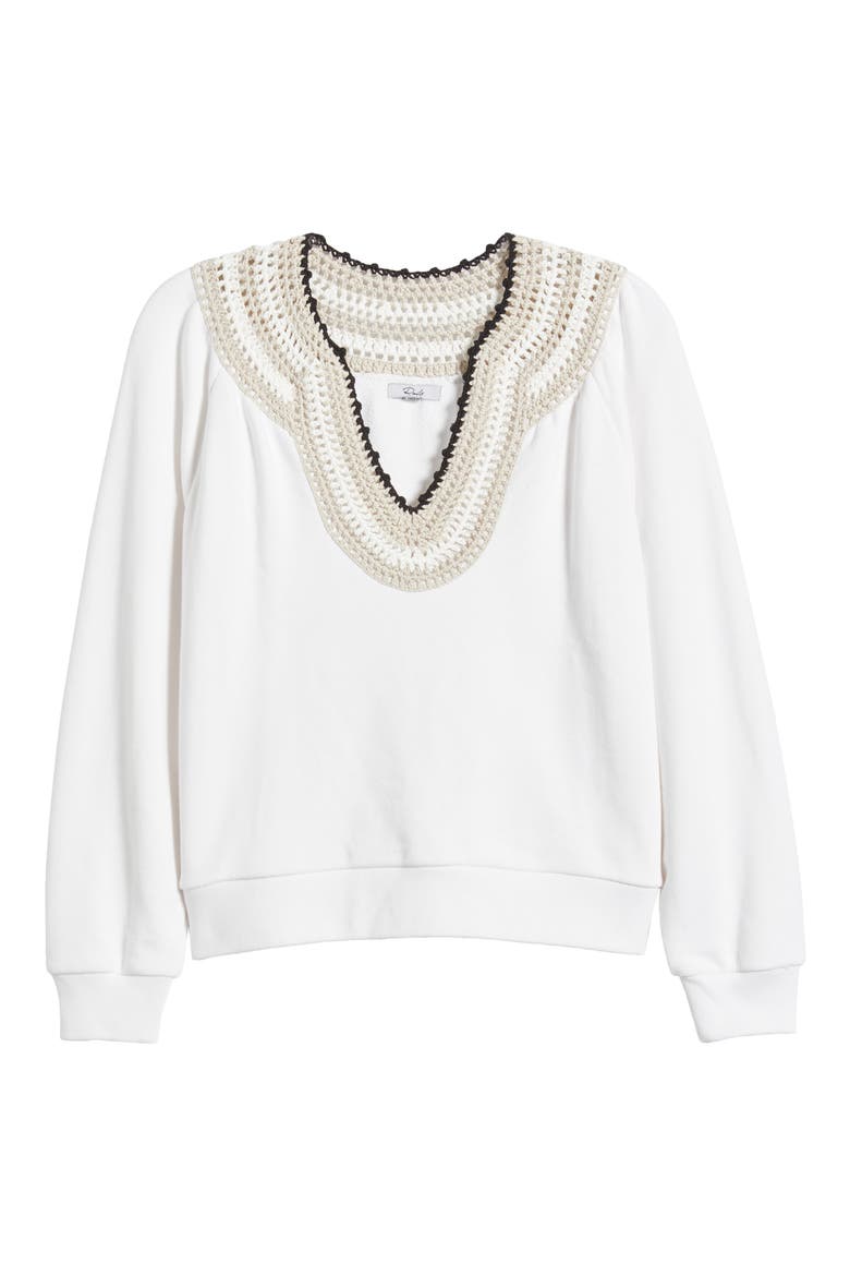 Sava Crochet Stitch Cotton Sweatshirt, Alternate, color, WHITE WITH CROCHET