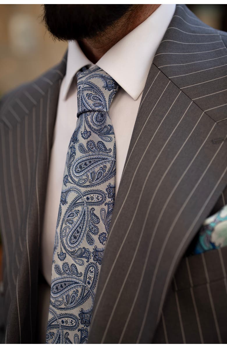 Elizabetta Palermo - Extra Long Silk Jacquard Tie for Men, Main, color, Grey