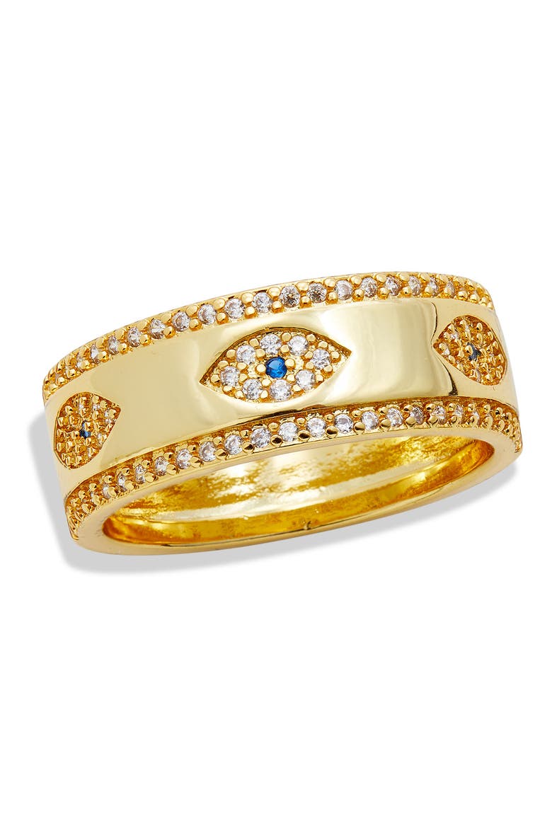 18K Yellow Gold Plated CZ Evil Eye Band Ring, Main, color, YELLOW
