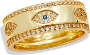 SAVVY CIE JEWELS 18K Yellow Gold Plated CZ Evil Eye Band Ring