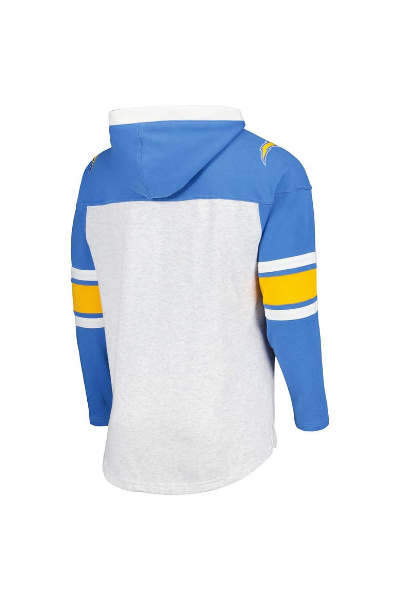 Men's '47 Los Angeles Chargers Heather Gray Gridiron Lace-Up Pullover Hoodie, Alternate, color, Gray