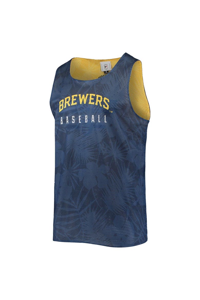 Men's FOCO Navy/Gold Milwaukee Brewers Floral Reversible Mesh Tank Top, Alternate, color, Navy