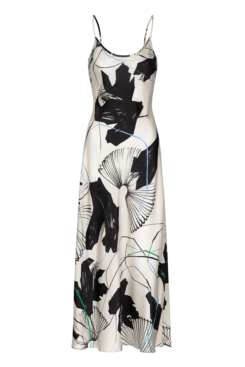 Desire Silky Printed Midi Slip Dress, Main, color, Ink Flower Cream