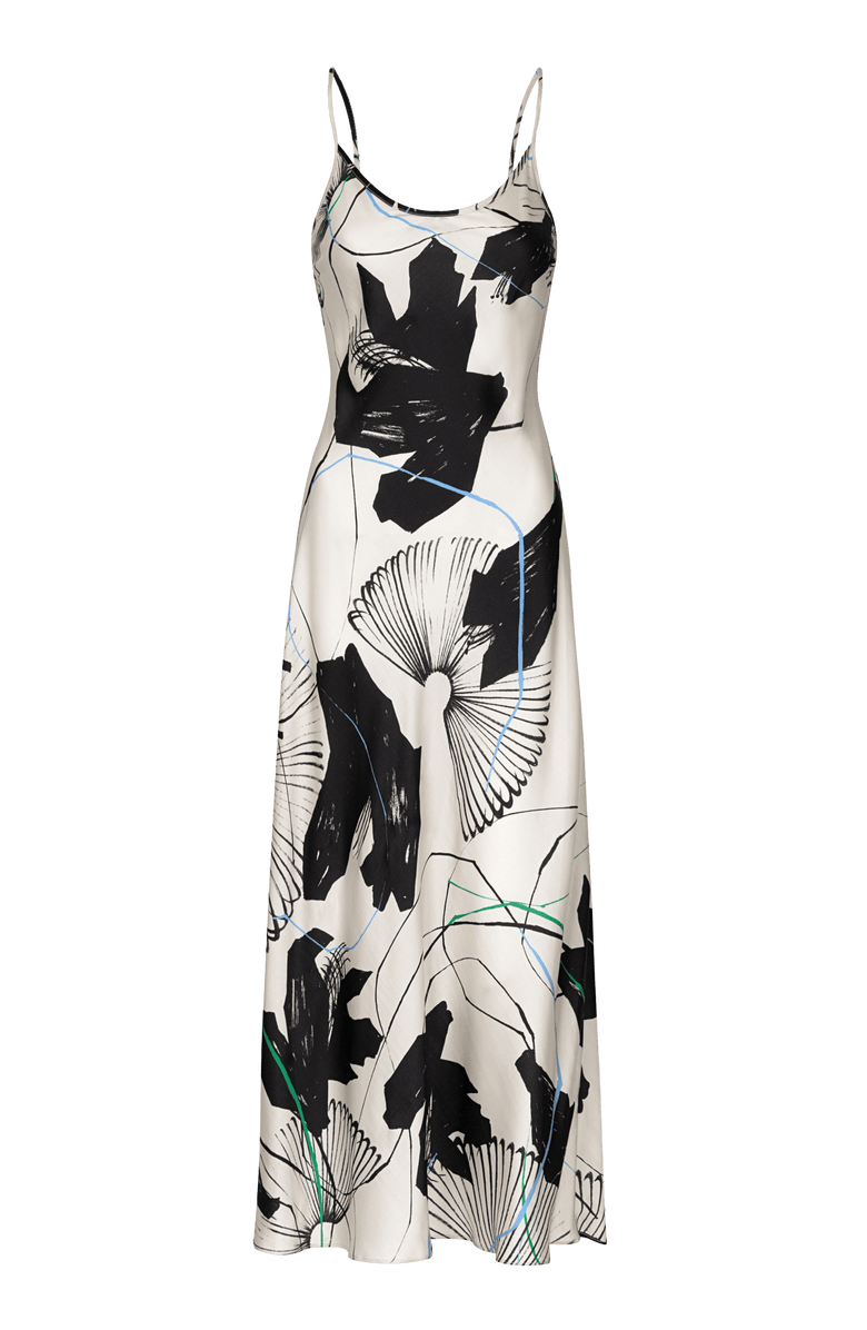 Untitled in Motion Desire Silky Printed Midi Slip Dress, Main, color, Ink Flower Cream
