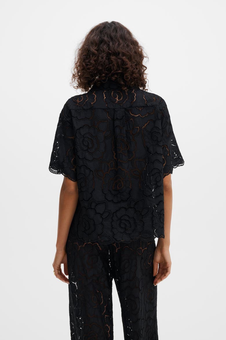 Claudia Short Sleeve Lace Shirt, Alternate, color, Black