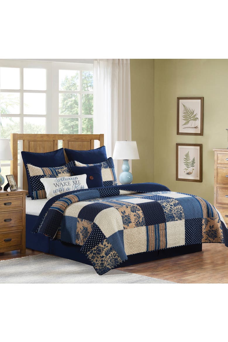 Julia Cotton Patchwork Quilt Set  - Reversible and Machine Washable, Main, color, Blue