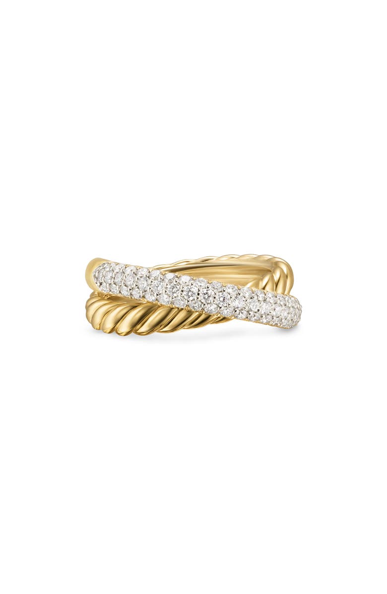 David Yurman Crossover Two-Row Ring in 18K Yellow Gold with Diamonds, 7.5mm, Alternate, color, 18K Gold - Size 6