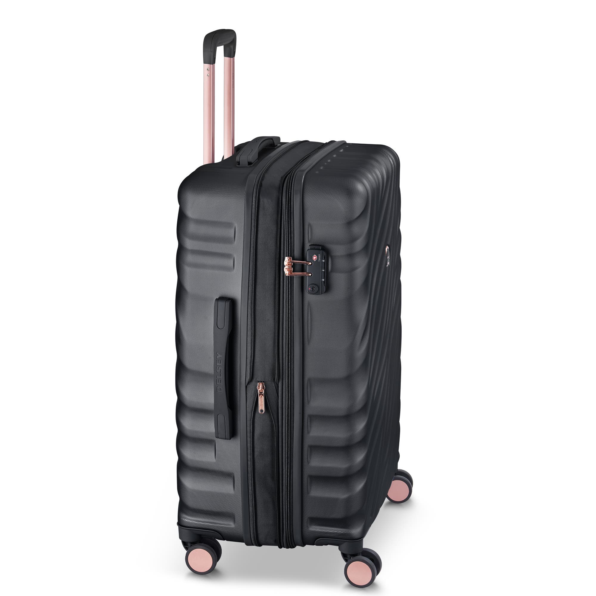 Delsey Paris Alexis Hardside  25-Inch Medium Checked Expandable Spinner Luggage, Alternate, color, Black/Rose Gold