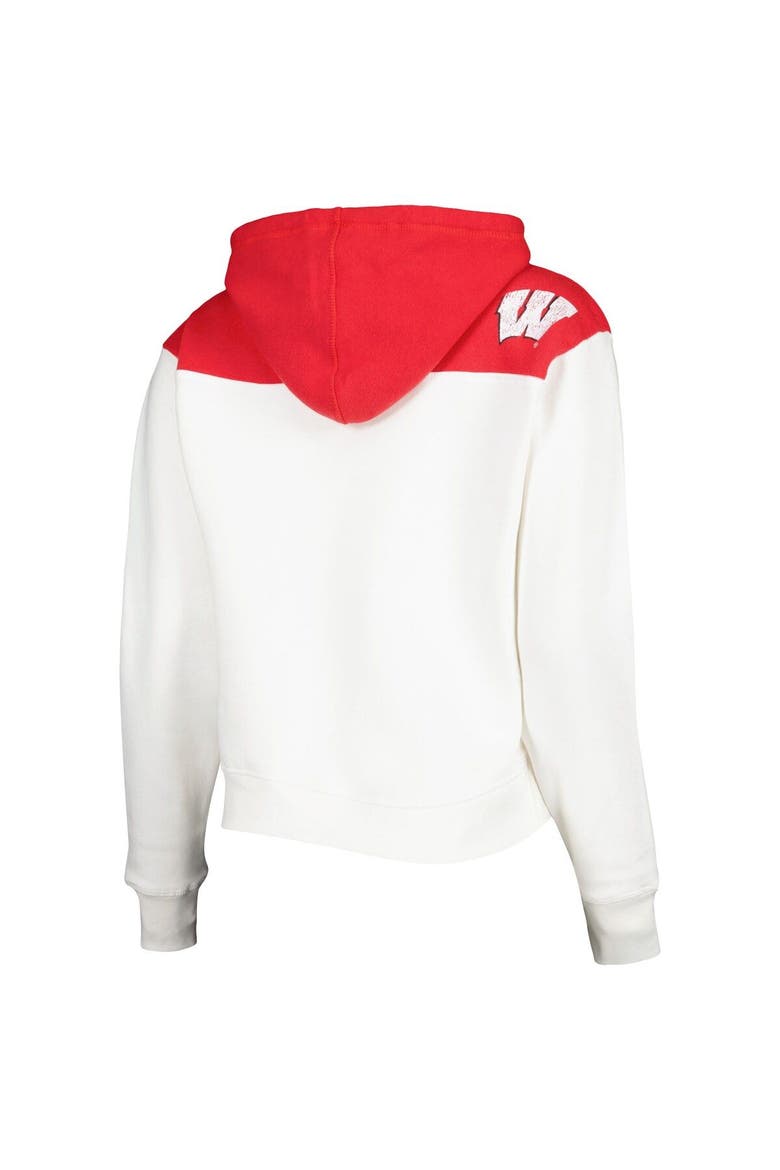 Women's Pressbox White/Red Wisconsin Badgers Chicago 2-Hit Yoke Pullover Hoodie, Alternate, color, White