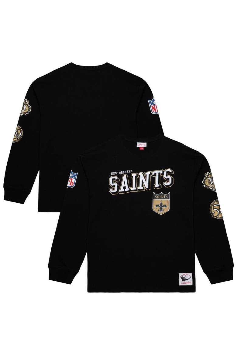 Men's Mitchell & Ness  Black New Orleans Saints Training Camp Vintage Logos Long Sleeve T-Shirt, Main, color, Black